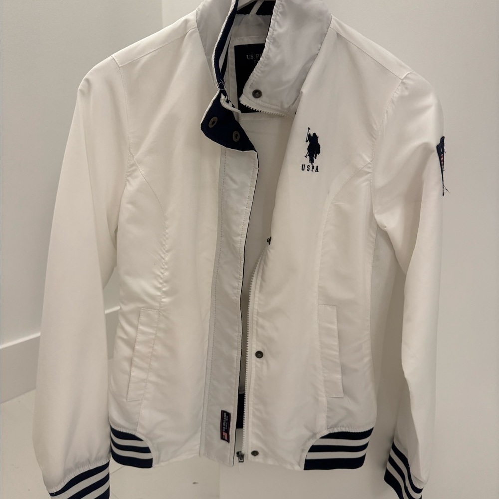 U.S. Polo Assn. White kids Varsity Bomber Jacket  unisex runs small
